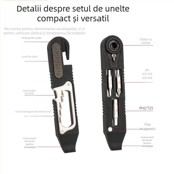 Set de unelte multifuncționale pentru repararea bicicletei, clește demontare pană, șurub hexagonal, cheie clichet și accesorii pentru ciclism
