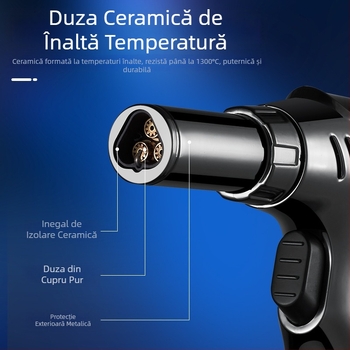Aprinzător cu gaz cu trei jeturi pentru țigări, arzător de birou rezistent la vânt pentru bucătărie în aer liber și grătar