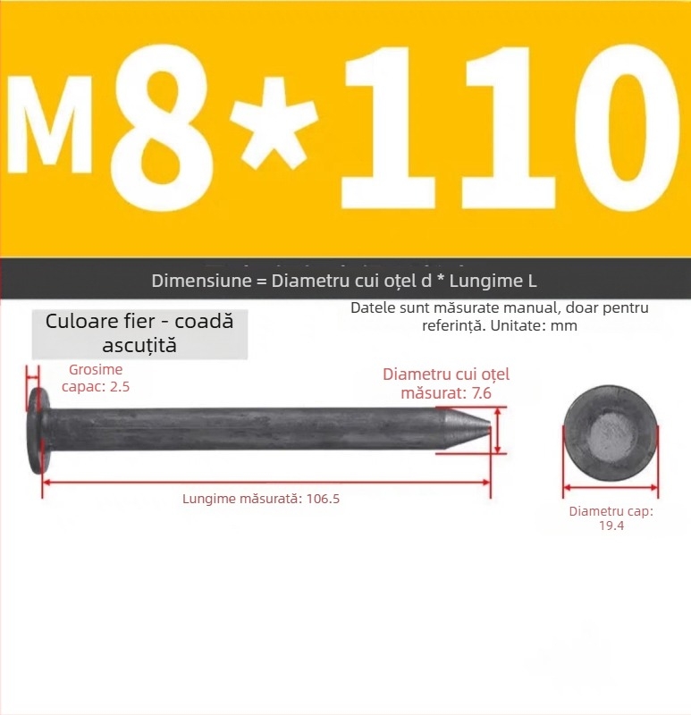 Cuie din oțel Jiang Teng pentru limitatoare de viteză, cuie pentru drumuri din asfalt, cuie de fixare a terenului, cuie groase din oțel, cuie de poziționare