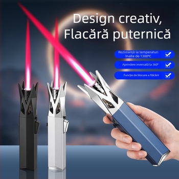Aprindător metalic cu design de lup, flacură jet rezistentă la vânt pentru grătar în aer liber