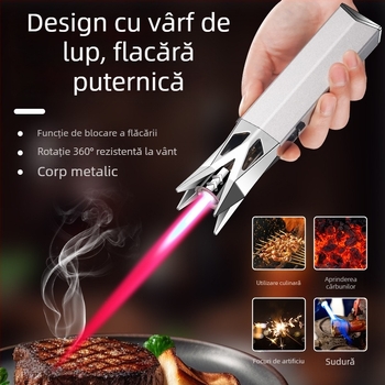 Aprindător metalic cu design de lup, flacură jet rezistentă la vânt pentru grătar în aer liber