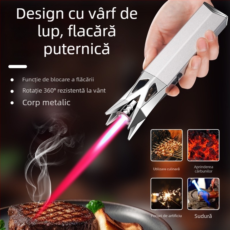 Aprindător metalic cu design de lup, flacură jet rezistentă la vânt pentru grătar în aer liber