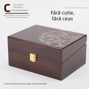 Cutie de afișare pentru ceas din lemn lacuit, cutie pentru bijuterii, formă pătrată, aspect premium