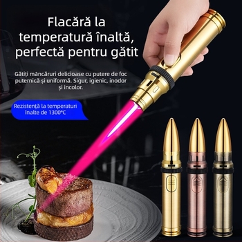 HB282 Aprindător în formă de rachetă cu flacără jet, metal, rezistent la vânt, pentru exterior, grătar și coacere