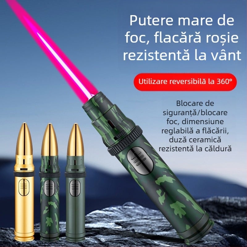 HB282 Aprindător în formă de rachetă cu flacără jet, metal, rezistent la vânt, pentru exterior, grătar și coacere