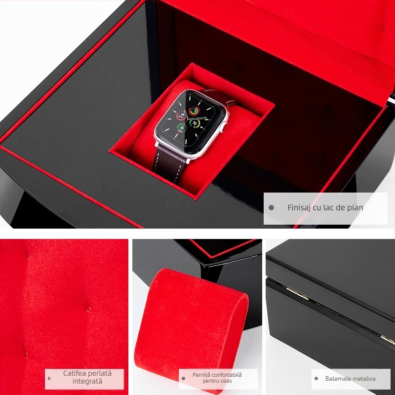 Cutie pentru ceas, cutie cadou, cutie din lemn negru lucios pentru bijuterii, ambalaj accesorii