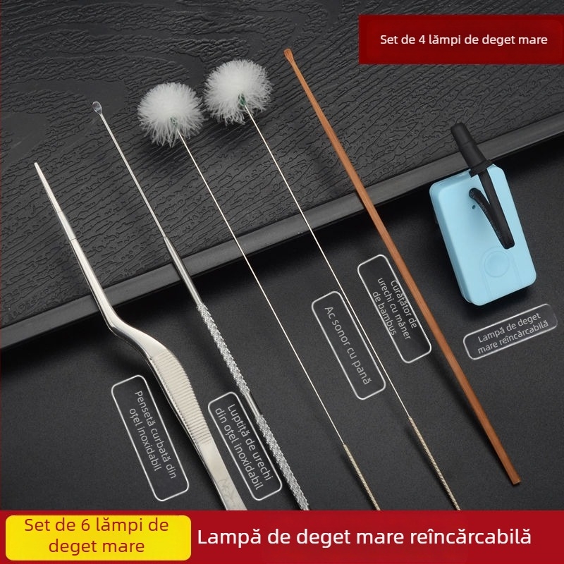 Curățător de urechi vizual, cu iluminare LED, de mână, încărcare prin USB