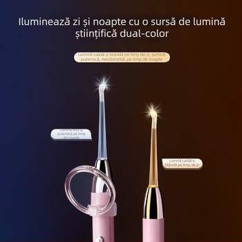 Set metal iluminat pentru curățarea urechilor, cu încărcare — lingurițe pentru urechi, pense și clemă pentru nas