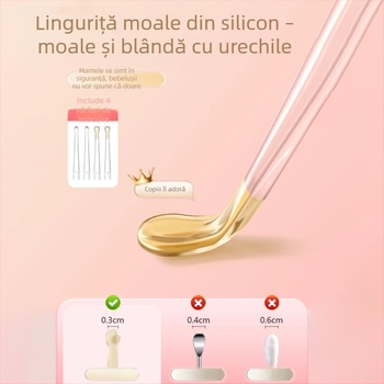 Set metal iluminat pentru curățarea urechilor, cu încărcare — lingurițe pentru urechi, pense și clemă pentru nas
