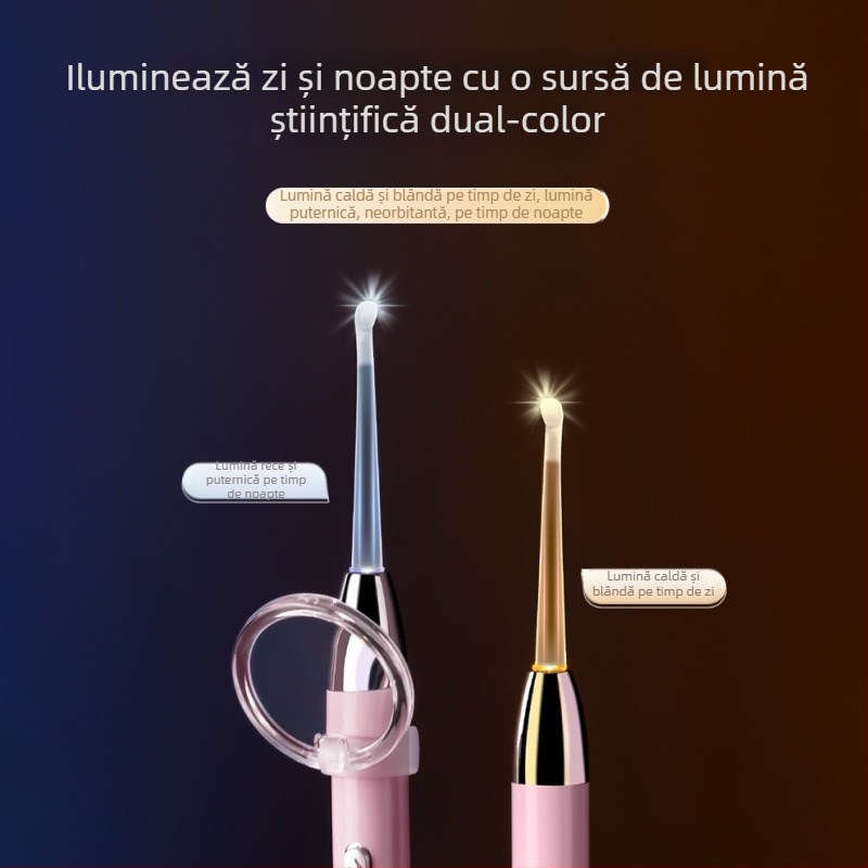 Set metal iluminat pentru curățarea urechilor, cu încărcare — lingurițe pentru urechi, pense și clemă pentru nas