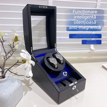 Winder pentru ceas cu LED albastru, anti-magnet, silențios, cutie de așezare cu cinci poziții, cadou pentru bărbați