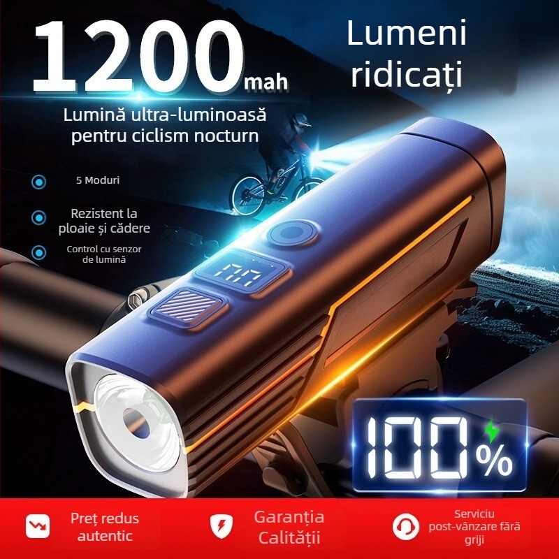 Lumina frontală pentru bicicletă pentru ciclism nocturn, potrivită pentru biciclete de munte și de drum, foarte luminoasă, cu durată lungă a bateriei