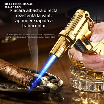 FQ906 Aprindător reversibil cu flamă directă, rezistent la vânt, reîncărcabil, pentru țigări, trabucuri, grătar și bețișoare de tămâie