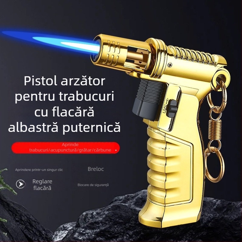 FQ906 Aprindător reversibil cu flamă directă, rezistent la vânt, reîncărcabil, pentru țigări, trabucuri, grătar și bețișoare de tămâie