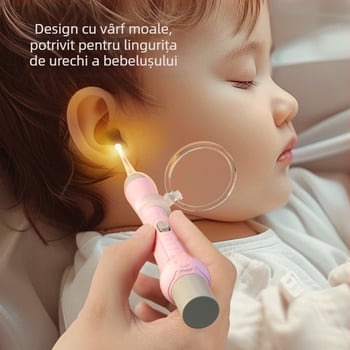 Set pentru curățarea urechilor pentru copii: linguriță de urechi cu iluminare, vârf moale, pensete vizuale pentru cerumen