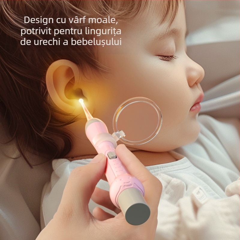 Set pentru curățarea urechilor pentru copii: linguriță de urechi cu iluminare, vârf moale, pensete vizuale pentru cerumen