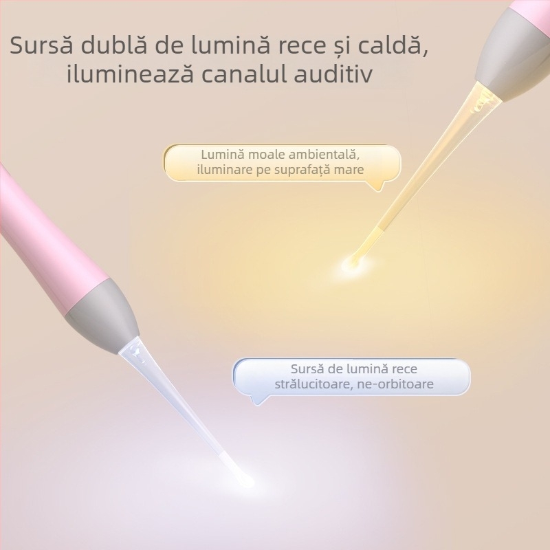 Set pentru curățarea urechilor pentru copii: linguriță de urechi cu iluminare, vârf moale, pensete vizuale pentru cerumen
