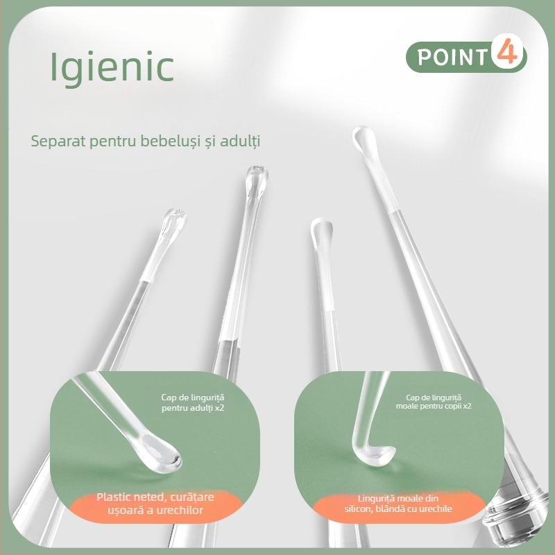 Set pentru curățarea urechilor pentru copii: linguriță de urechi cu iluminare, vârf moale, pensete vizuale pentru cerumen