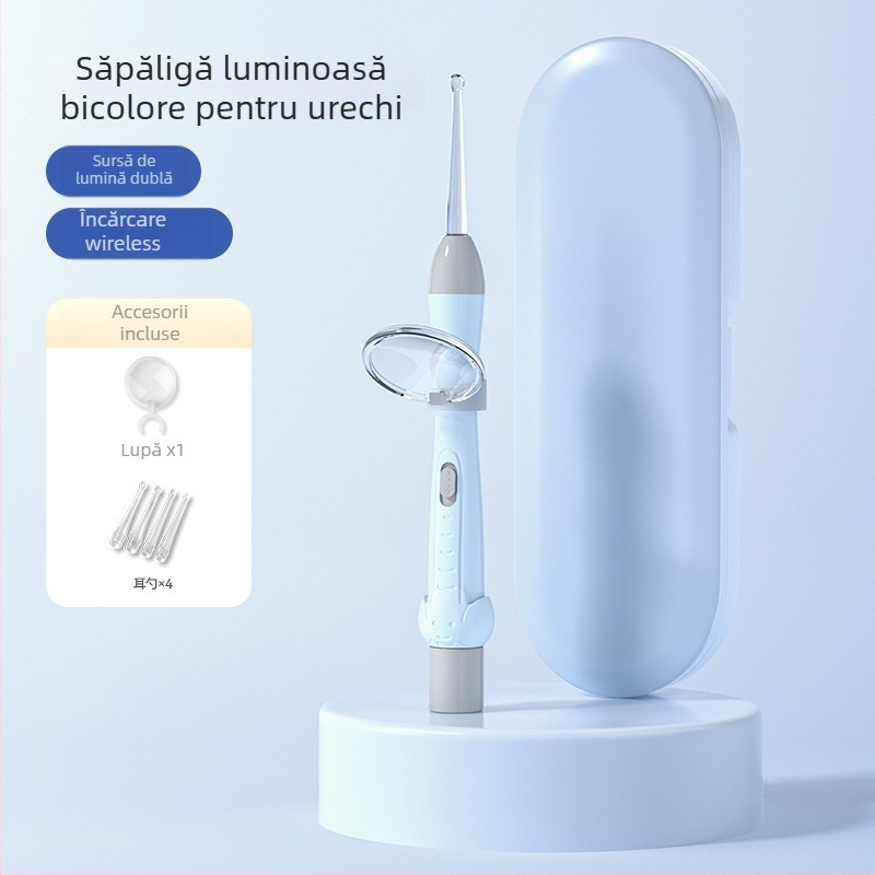 Set pentru curățarea urechilor pentru copii: linguriță de urechi cu iluminare, vârf moale, pensete vizuale pentru cerumen