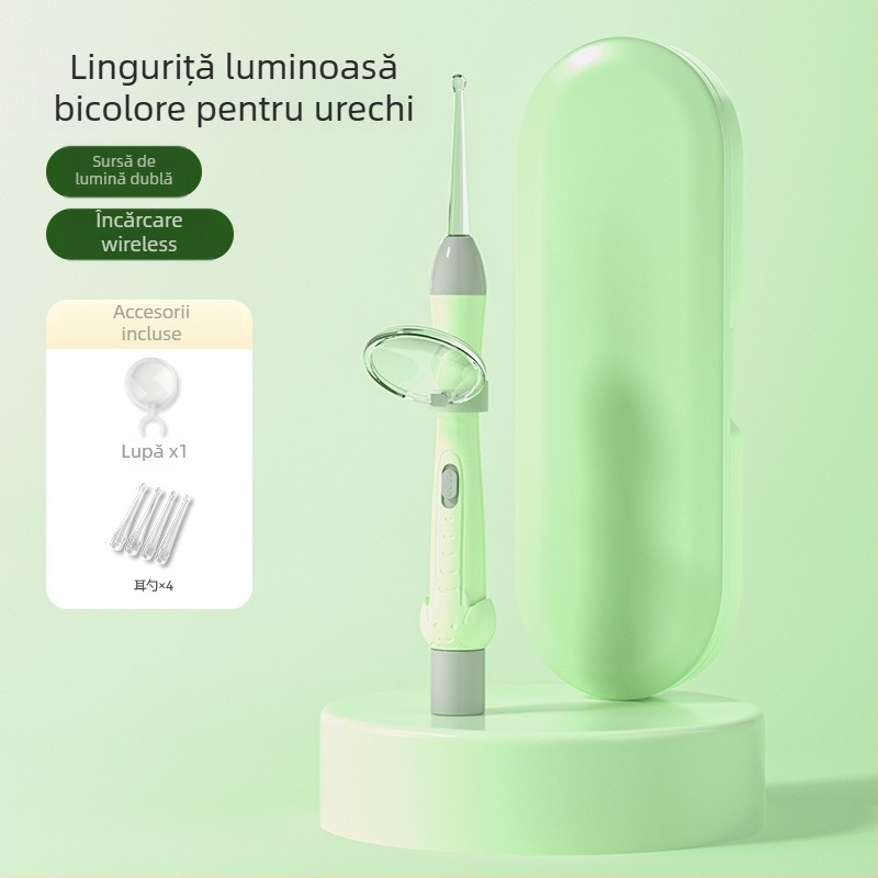 Set pentru curățarea urechilor pentru copii: linguriță de urechi cu iluminare, vârf moale, pensete vizuale pentru cerumen
