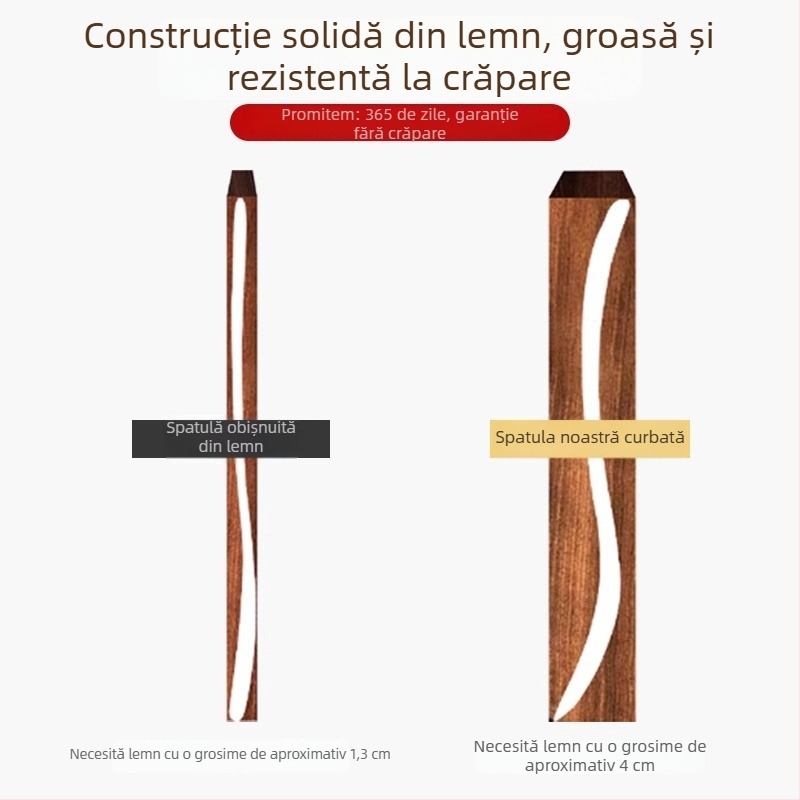 Set spatule din lemn de abanos, curbat, pentru tigăi antiaderente