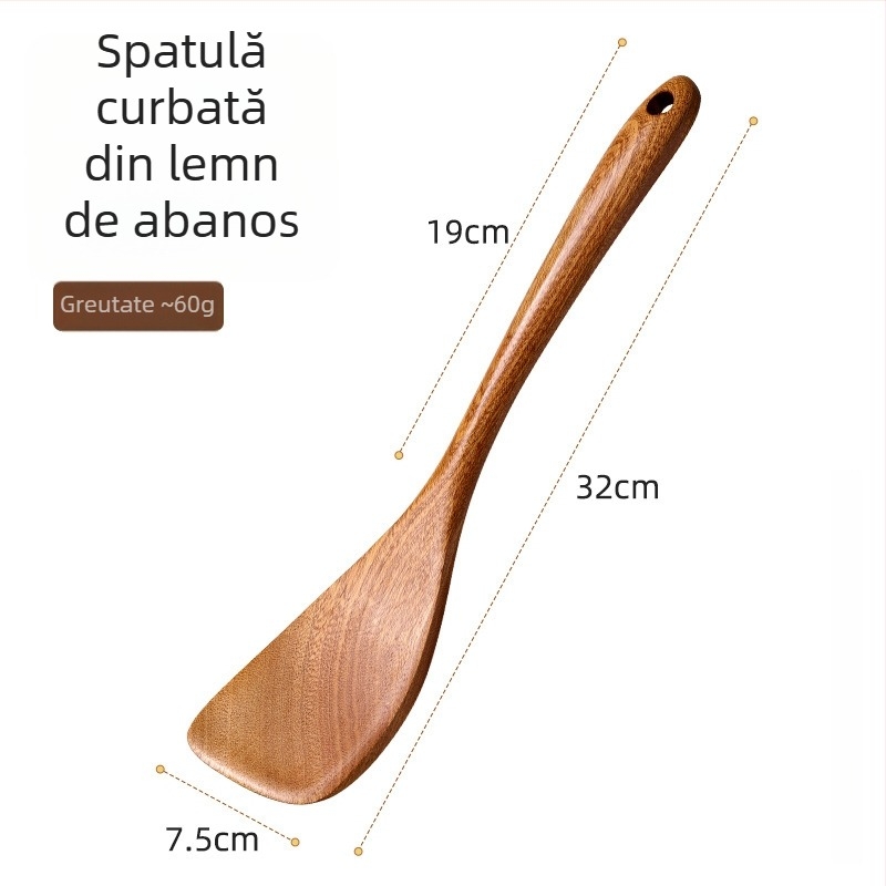 Set spatule din lemn de abanos, curbat, pentru tigăi antiaderente