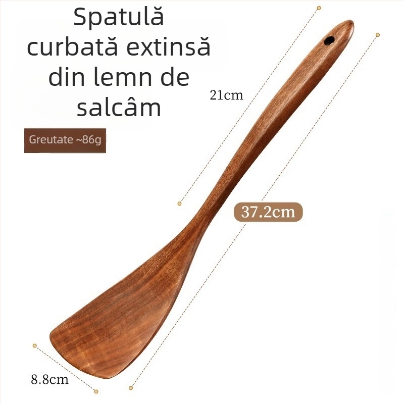 Set spatule din lemn de abanos, curbat, pentru tigăi antiaderente