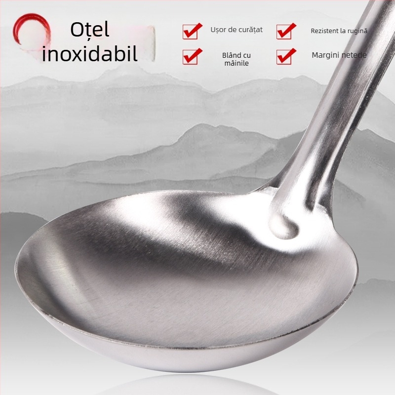 Set spatule din oțel inoxidabil, cu mâner din lemn — anti-arsură, lingură cu găuri, spatulă pentru prăjit și lingură de gătit