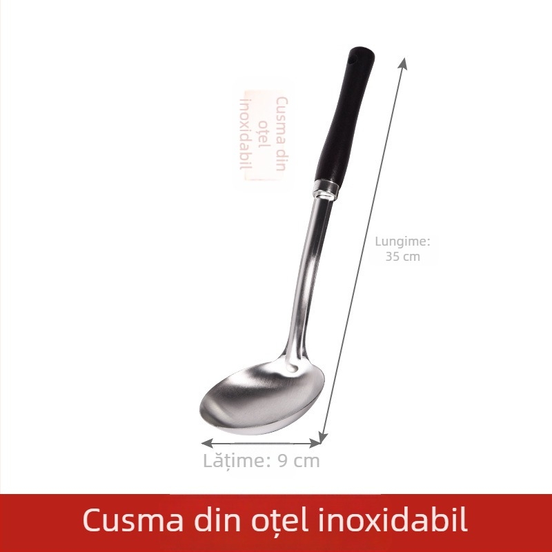 Set spatule din oțel inoxidabil, cu mâner din lemn — anti-arsură, lingură cu găuri, spatulă pentru prăjit și lingură de gătit