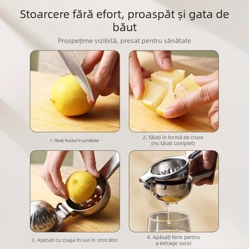Presă manuală de lămâie, mic storcător din oțel inoxidabil pentru fructe, capacitate până la 400 ml, potrivit pentru lămâi și portocale