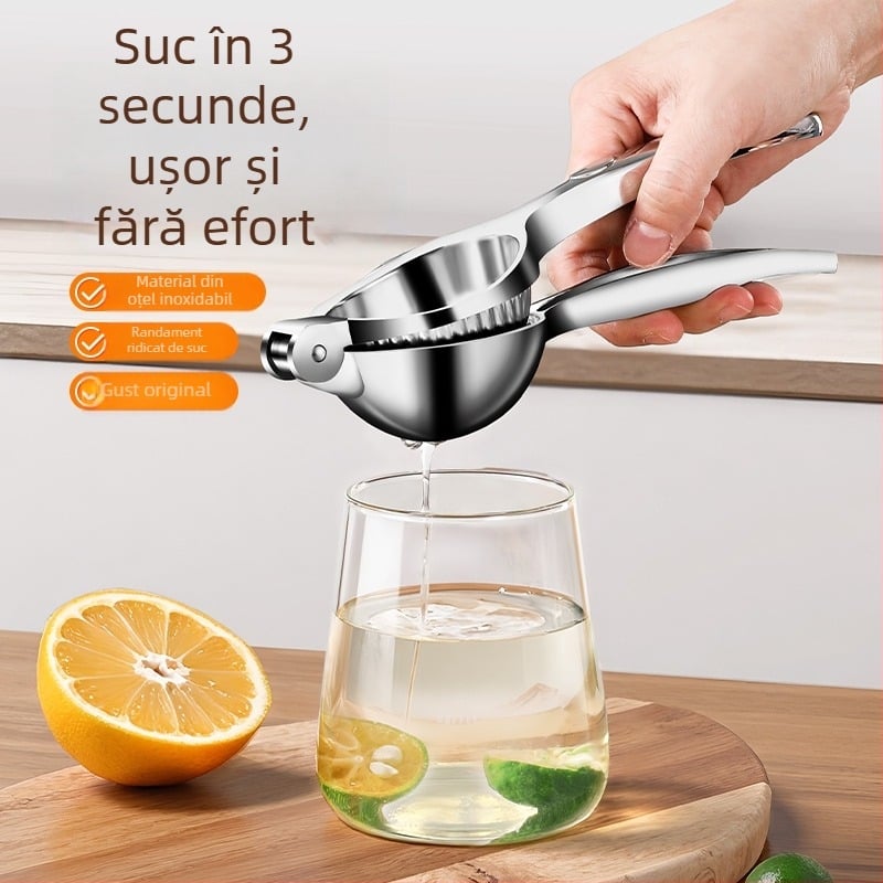 Presă manuală de lămâie, mic storcător din oțel inoxidabil pentru fructe, capacitate până la 400 ml, potrivit pentru lămâi și portocale