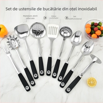 Set din oțel inoxidabil: spatulă, lingură de bucătărie și zdrobitor de cartofi, non-stick, rezistent la temperaturi înalte
