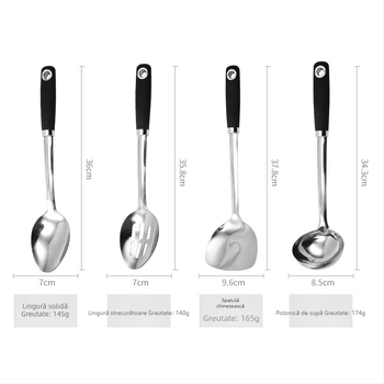 Set din oțel inoxidabil: spatulă, lingură de bucătărie și zdrobitor de cartofi, non-stick, rezistent la temperaturi înalte