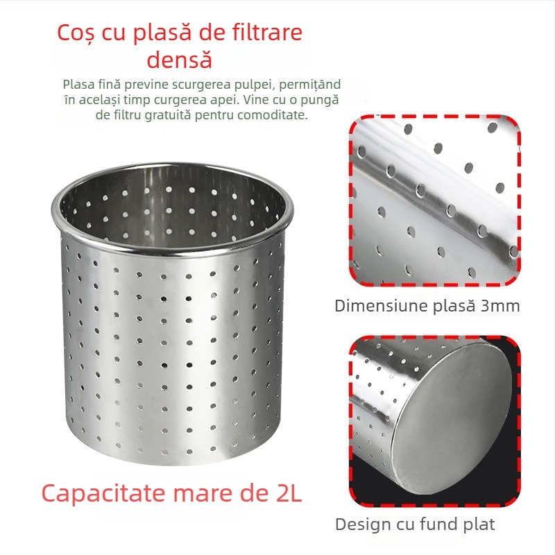 Presa manuală din oțel inoxidabil 304 pentru struguri și fructe, cu separare a pulpei