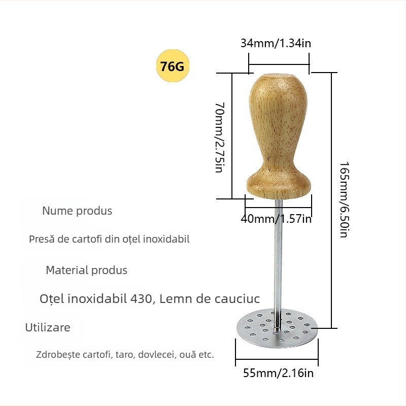 Zdrobitor de cartofi din oțel inoxidabil 430, mâner din cauciuc, manual, pentru bucătărie acasă și hrana bebelușilor