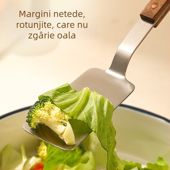 Spatula mică din oțel inoxidabil 304, cu mâner din lemn de nuc, instrument de bucătărie anti-arzire, potrivită pentru pizza și friptură
