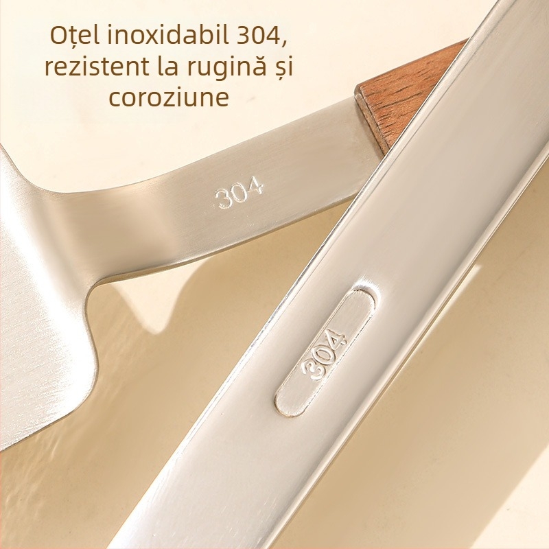 Spatula mică din oțel inoxidabil 304, cu mâner din lemn de nuc, instrument de bucătărie anti-arzire, potrivită pentru pizza și friptură
