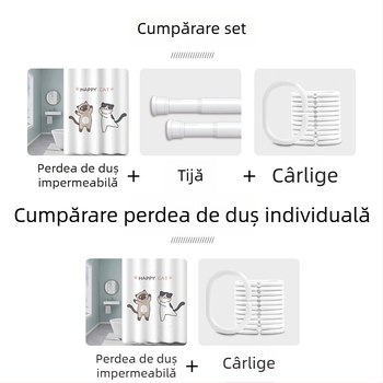 Set perdea de duș cu magnet pentru baie, compartiment impermeabil premium, fără găuri de montaj