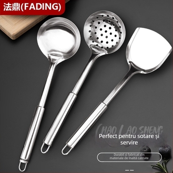 Set de ustensile din oțel inoxidabil: spatulă, lingură și lingură cu găuri