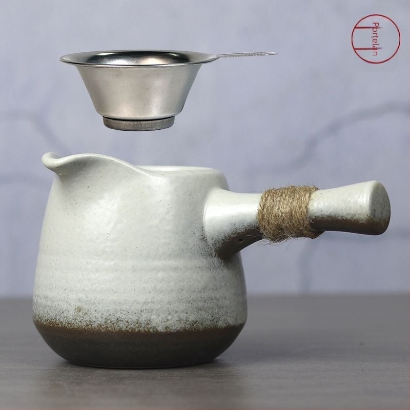  Cană ceramică mare cu mâner lateral, set de filtre pentru ceai, stil japonez Gongfu.