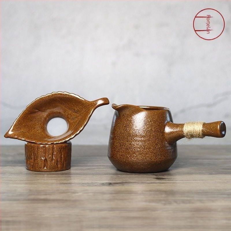  Cană ceramică mare cu mâner lateral, set de filtre pentru ceai, stil japonez Gongfu.