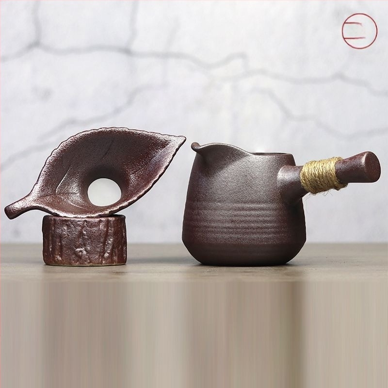  Cană ceramică mare cu mâner lateral, set de filtre pentru ceai, stil japonez Gongfu.