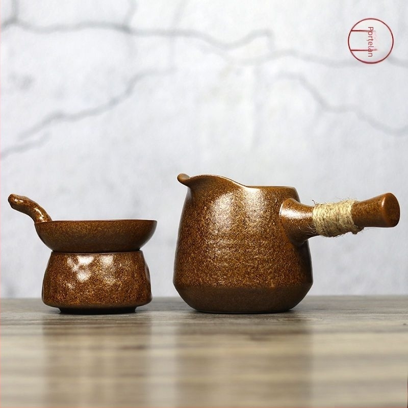  Cană ceramică mare cu mâner lateral, set de filtre pentru ceai, stil japonez Gongfu.