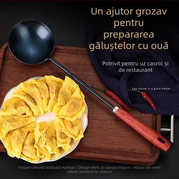 Lingură de prăjit din fier forjat, cu mâner lung, ustensilă de bucătărie pentru găluște cu ou