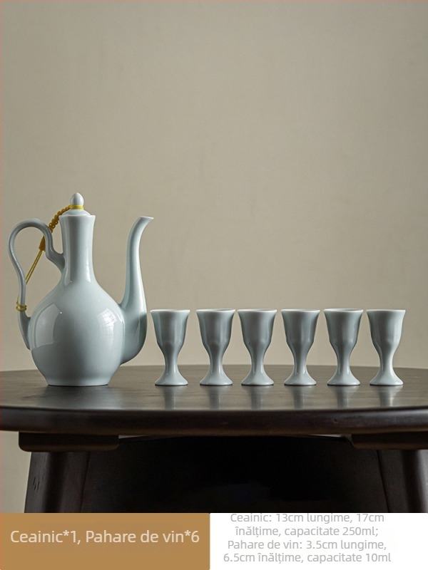 Distribuitor ceramic chinezesc pentru vin, cu set de pahare, pentru uz casnic, stil antic