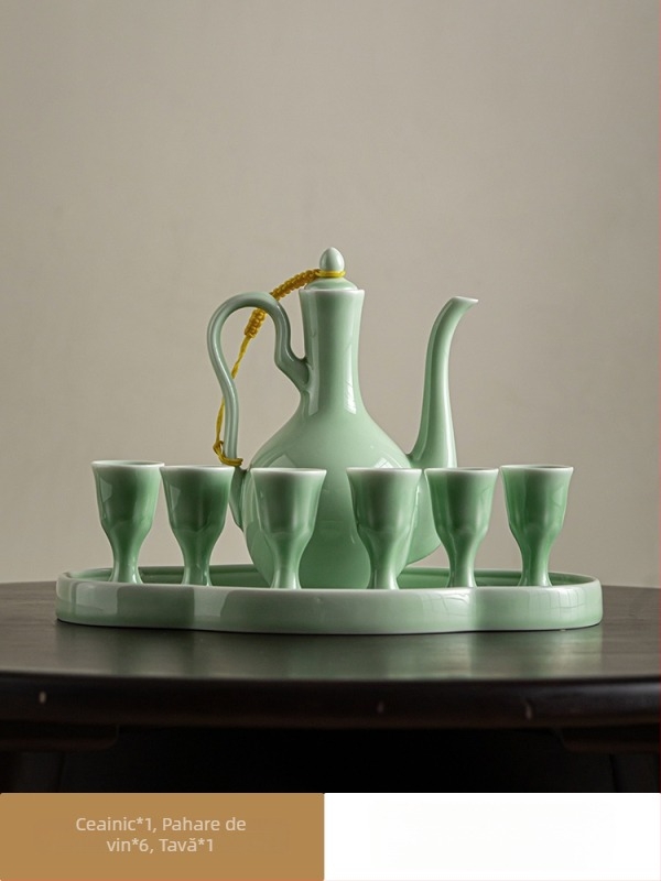 Distribuitor ceramic chinezesc pentru vin, cu set de pahare, pentru uz casnic, stil antic