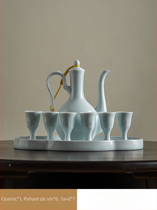 Distribuitor ceramic chinezesc pentru vin, cu set de pahare, pentru uz casnic, stil antic