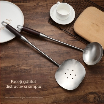 Spatulă de bucătărie din oțel inoxidabil, mâner din mahon