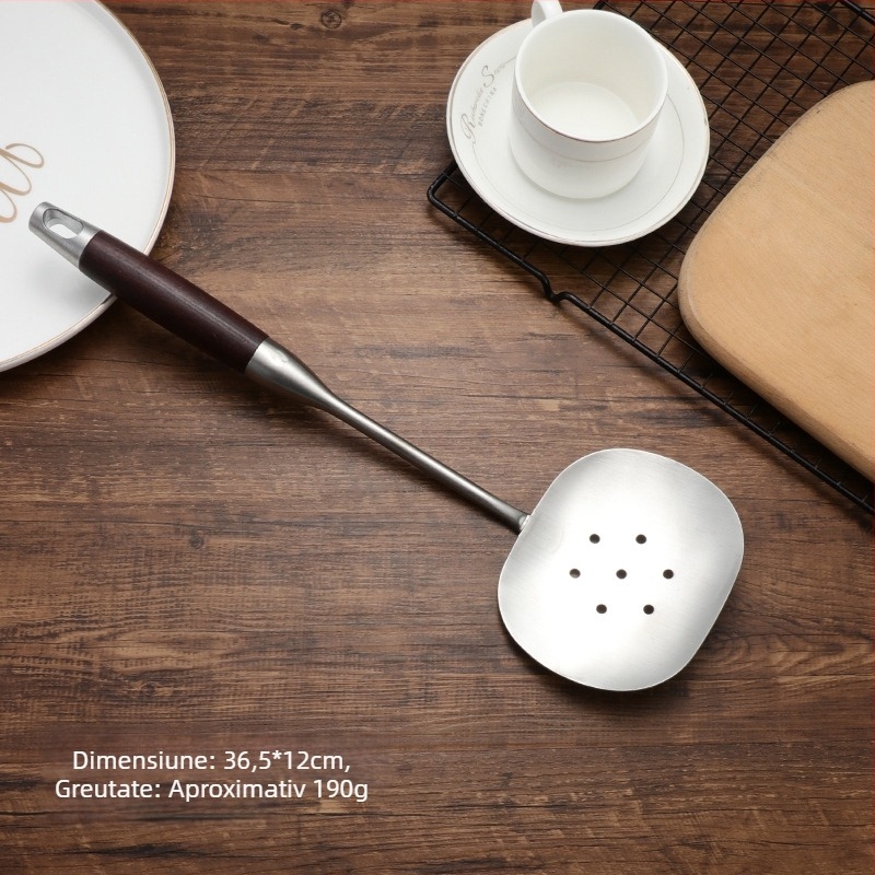 Spatulă de bucătărie din oțel inoxidabil, mâner din mahon