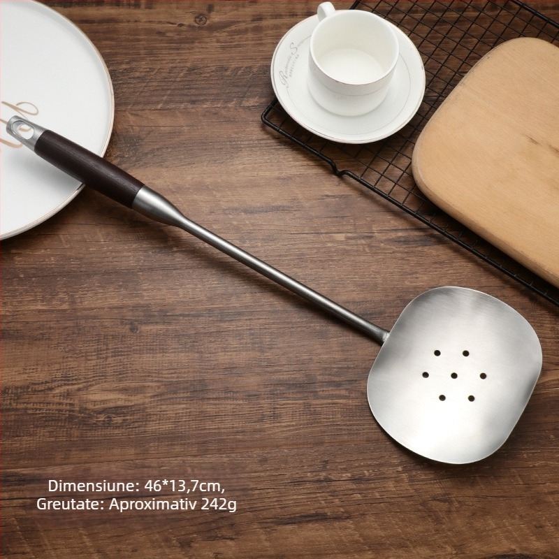 Spatulă de bucătărie din oțel inoxidabil, mâner din mahon